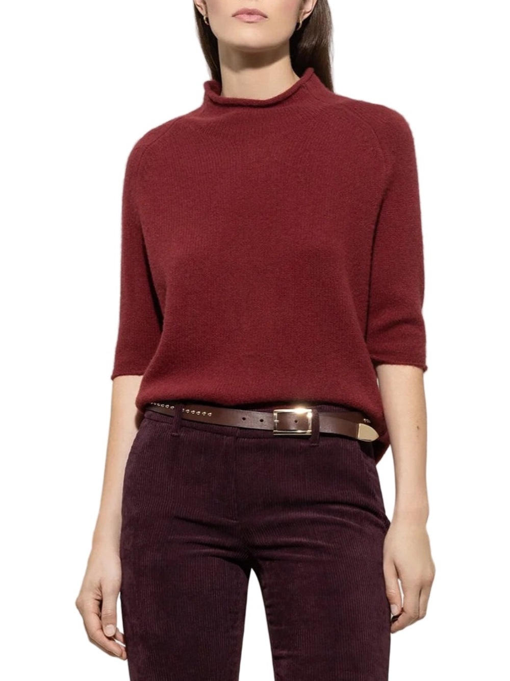 Luisa Cerano Half Sleeved Cashmere Blend Sweater in Berry Red